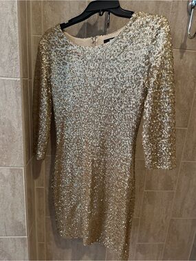 TFNC Gold Sequin Long Sleeve Sheath Dress